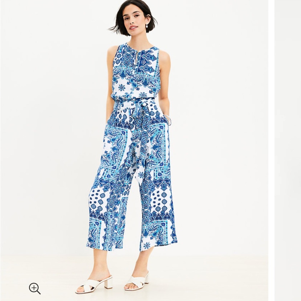 Loft Paisley Keyhole Wide Leg Jumpsuit